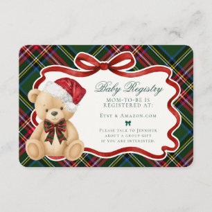 Green Tartan Plaid Christmas Bear Baby Registry Enclosure Card