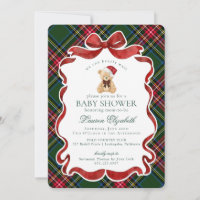 Green Tartan Plaid Christmas Bear Baby Shower