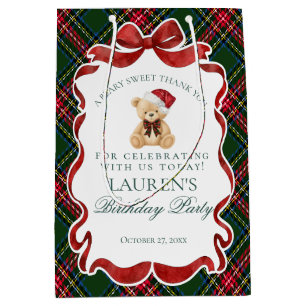 Green Tartan Plaid Christmas Bear Birthday Favors Medium Gift Bag