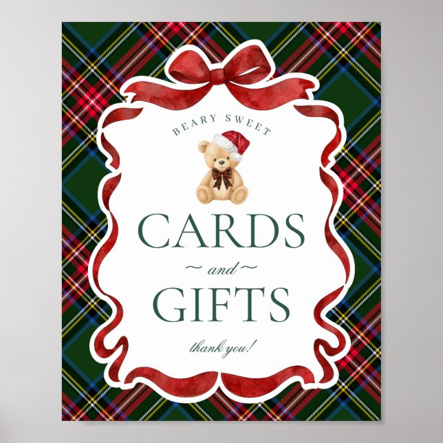 Green Tartan Plaid Christmas Bear Cards & Gifts Poster (Front)