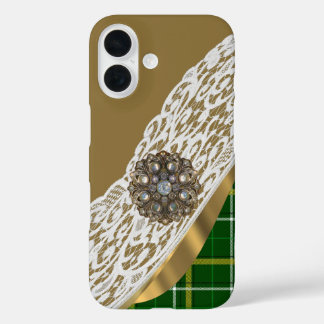 Green tartan plaid lace iPhone 16 case
