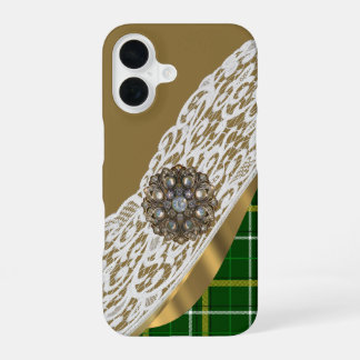 Green tartan plaid lace iPhone 16 case