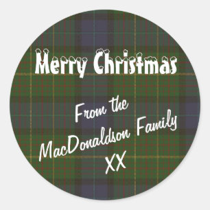 Green tartan plaid Merry Christmas Classic Round Sticker
