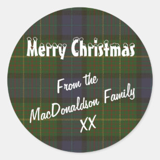 Green tartan plaid Merry Christmas Classic Round Sticker