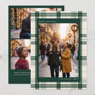 Green Tartan Plaid Merry Christmas Family Photo Holiday Card
