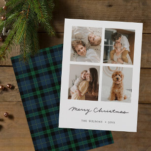 Green Tartan Plaid Merry Christmas Multi Photo Holiday Card