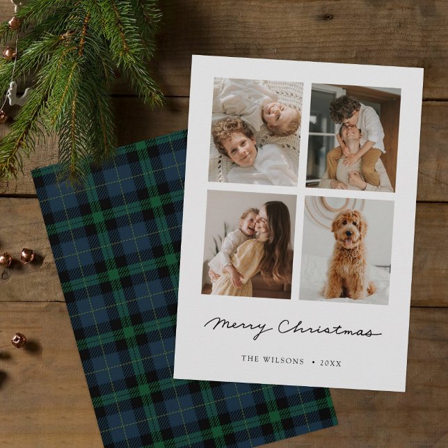 Green Tartan Plaid Merry Christmas Multi Photo Holiday Card (Creator Uploaded)