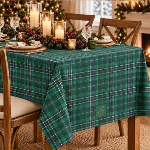 Green Tartan Plaid Monogram Tablecloth