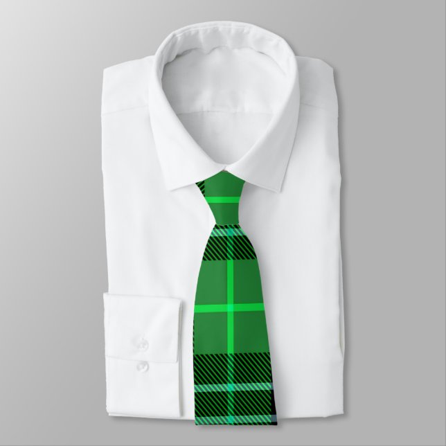 Green Tartan Plaid Neck Tie (Tied)