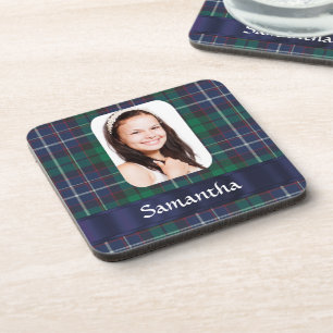 Green tartan plaid photo templare coaster