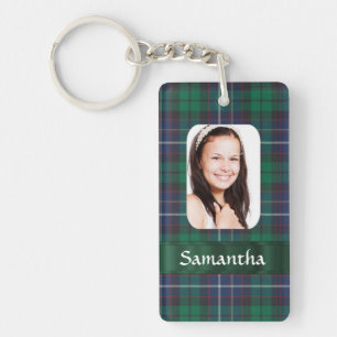 Green tartan plaid photo template key ring