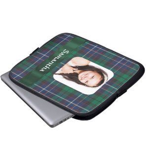 Green tartan plaid photo template laptop sleeve