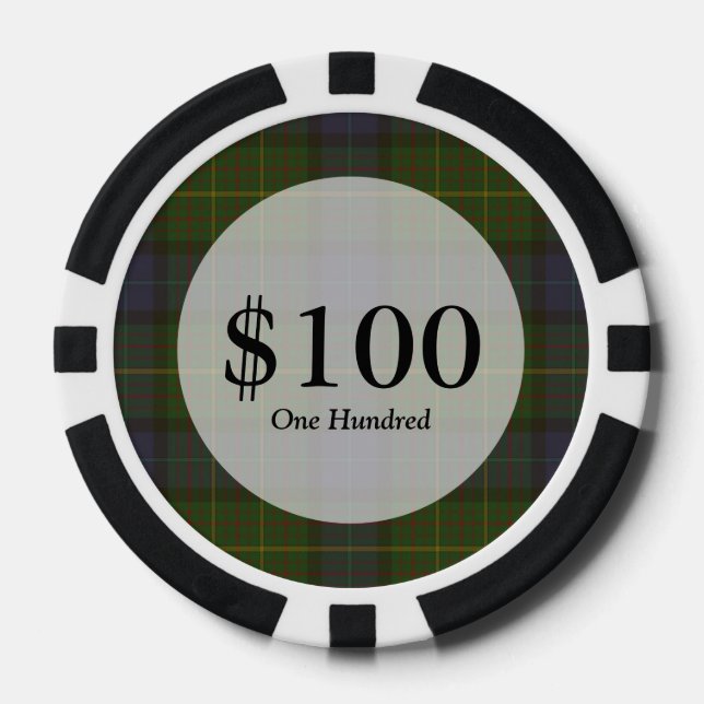 Green tartan plaid poker chips (Front)