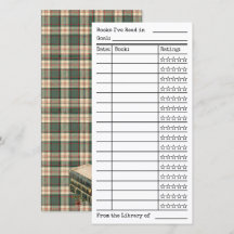 Green Tartan-Plaid Reading List Tracker Flat Card