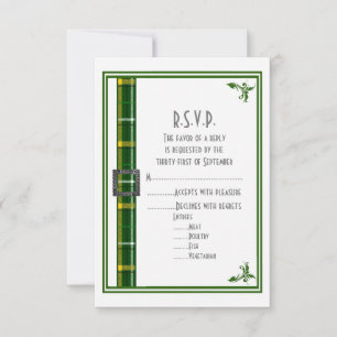 Green tartan plaid ribbon wedding R.S.V.P RSVP Card