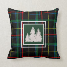 Green Tartan Plaid white Pine Tree Silhouette