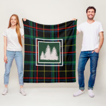 Green Tartan Plaid & White Pine Tree Silhouette