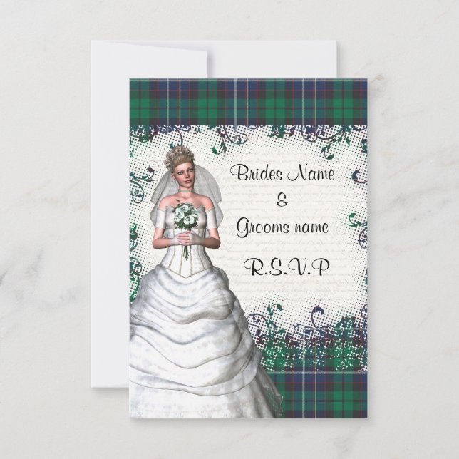 Green tartan RSVP Card (Front)