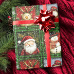 Green Tartan Santa Snowman Reindeer Christmas Wrapping Paper<br><div class="desc">Green Tartan Santa Clause Snowman Reindeer Christmas Wrapping Paper</div>