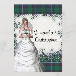 Green tartan wedding invitation