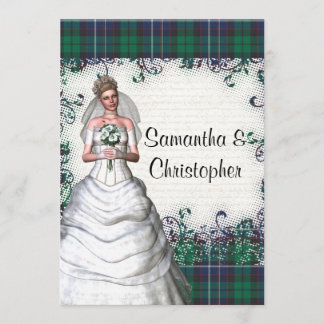 Green tartan wedding invitation