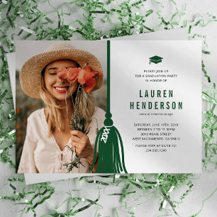 Green Tassel Photo Graduation Party Invitation