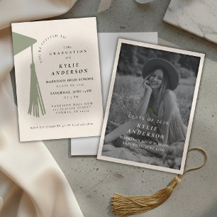 Green Tassel Senior Photo High School Graduation  Invitation
