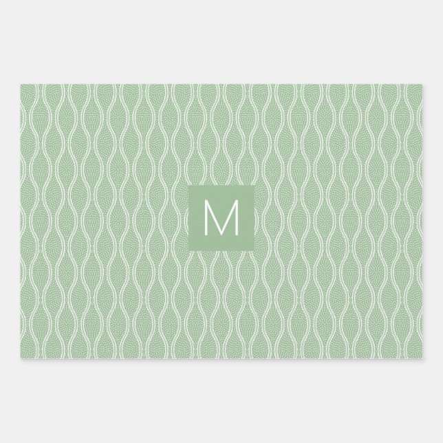 Green Tatewaku with 3 Monograms Wrapping Paper Sheet (Front)