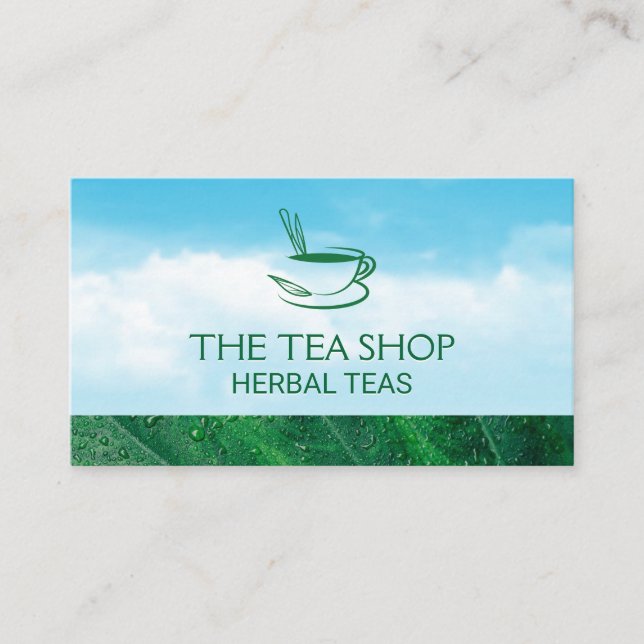 Green Tea | Clouds and Leaf Business Card (Front)