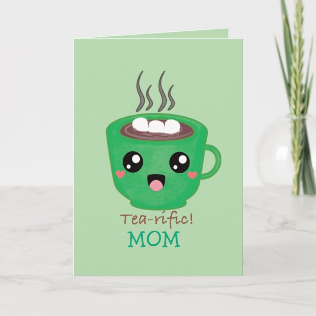 Green Tea Mug with quote Tea-rific Card (Front)
