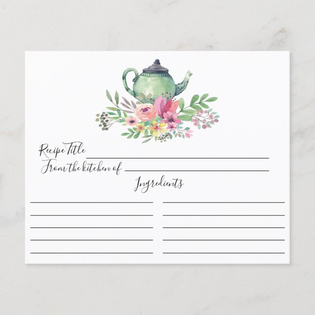 Green Tea Pot Floral Recipe Card (Front)