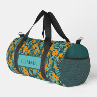 Green, teal and orange pattern monogram duffle bag