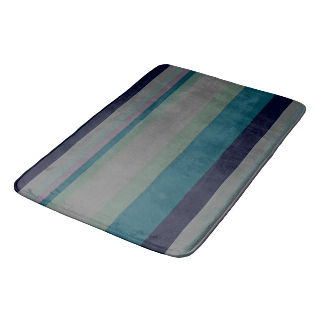 Green, Teal and pink Abstract Stripes Bath Mat (Angled)