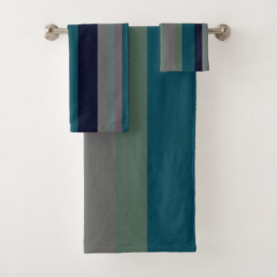 Green, Teal and pink Abstract Stripes Bath Towel Set