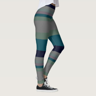 Green, Teal and pink Abstract Stripes Leggings