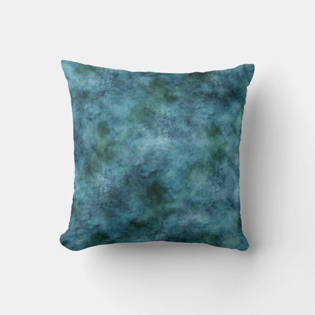 Green Teal Aqua Blue Earth Ocean Marble Abstract Cushion (Front)