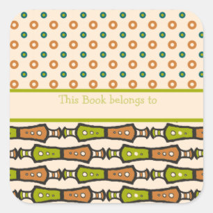 Green, Teal, Black, Cream Tribal Bookplates Square Sticker
