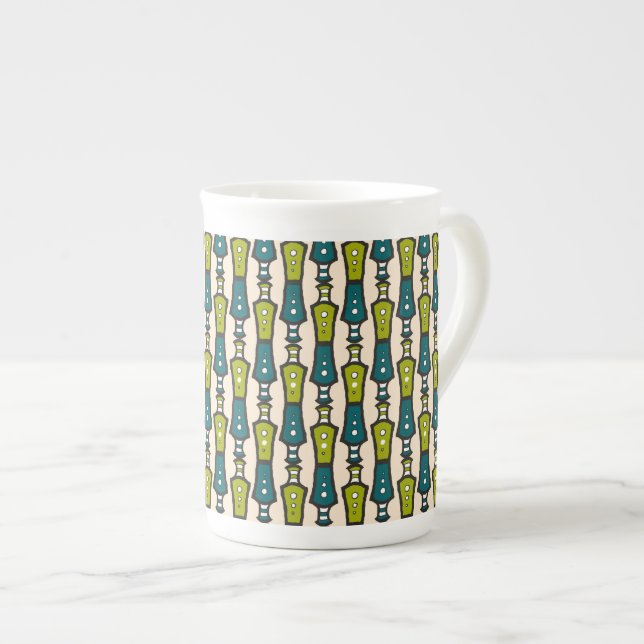 Green Teal Black Cream Tribal China Coffee Mug (Front Right)