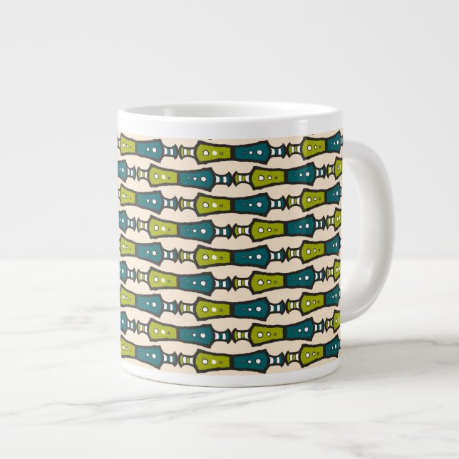 Green Teal Black Cream Tribal Jumbo Coffee Mug (Front Right)