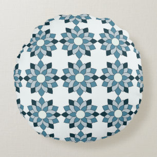Green & Teal Bloom Geometric Floral Round Pillow