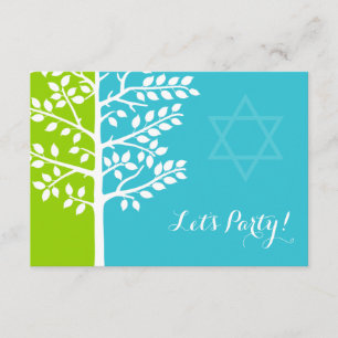 Green Teal Blue Tree of Life Bat Mitzvah Reception Enclosure Card