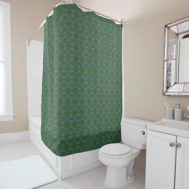 Green & Teal Clover Trellis Shower Curtain (In Situ)