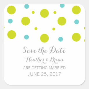 Green Teal Confetti Save the Date Stickers