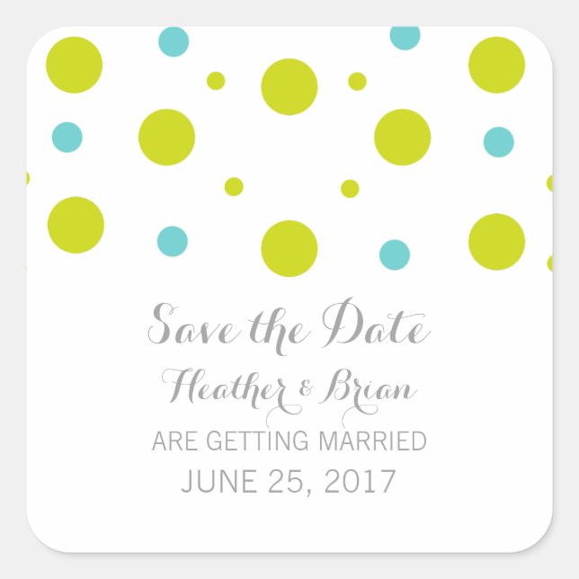 Green Teal Confetti Save the Date Stickers (Front)