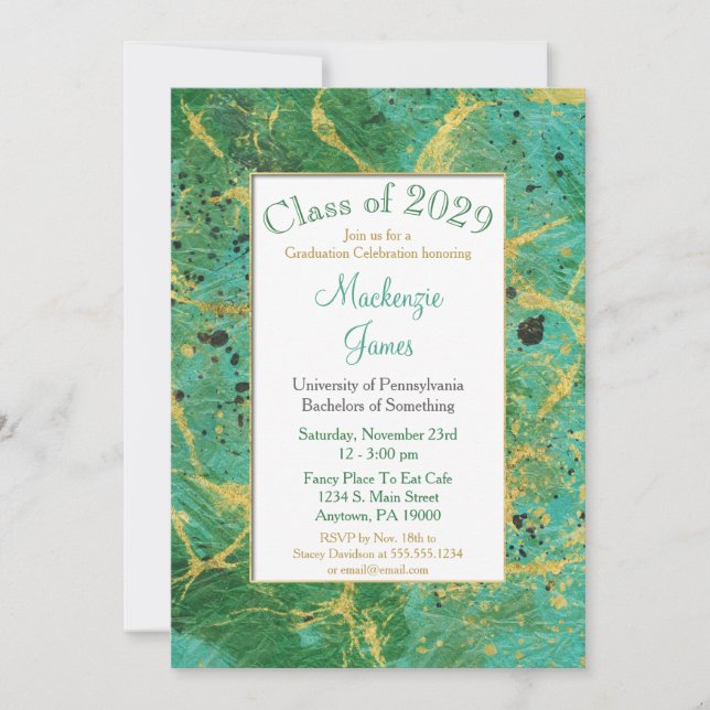Green Teal Gold Abstract Graduation Invitation (Front)