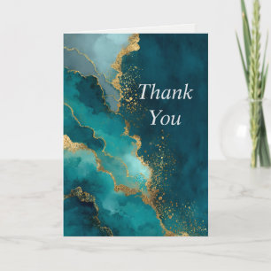 Green, Teal & Gold Glitter Marble Thank You Card