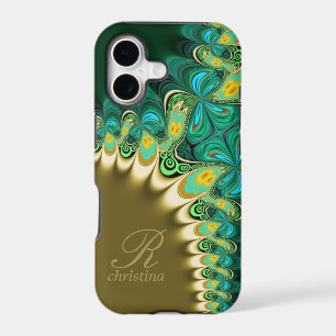 Green Teal & Gold Lace  Fractals Monogram iPhone 5