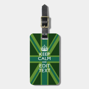 Green Teal Keep Calm And Get Your Text Union Jack Luggage Tag