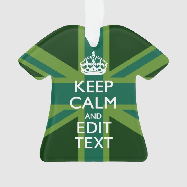 Green Teal Keep Calm And Get Your Text Union Jack Ornament (Front)
