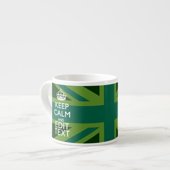 Green Teal Keep Calm And Have Your Text Union Jack Espresso Cup (Front Left)
